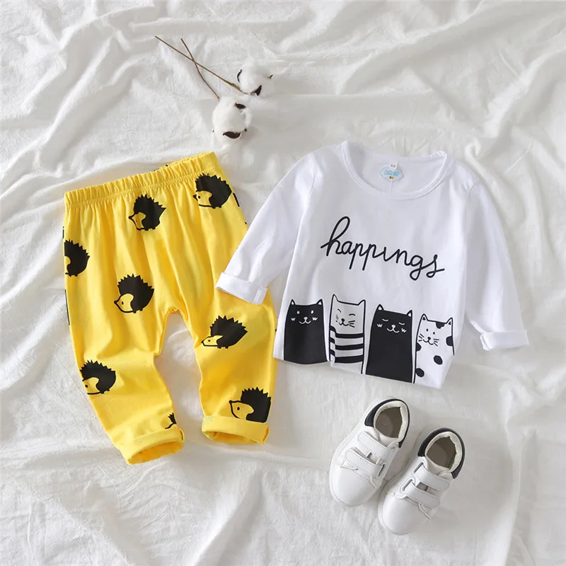 yellow PureMilk комплект одежды для малышей; Модная одежда для маленьких мальчиков и девочек; комплект из 2 предметов; принт со штанами - Цвет: yellow