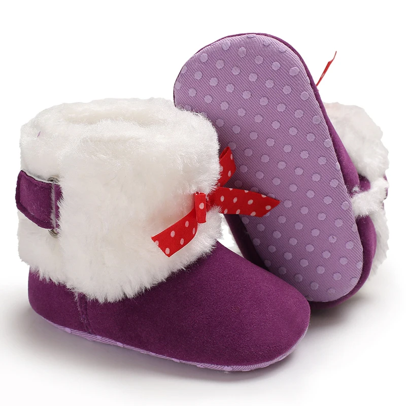 Г. Зимняя теплая обувь для новорожденного мягкий подошва, зимние ботинки, теплые сапоги для маленьких девочек с бантом, однотонная плюшевая обувь для кроватки 0-18 месяцев
