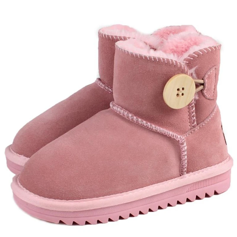 

2019 Children Boots Cowhide Waterproof Girls Boys Snow Boots Baby Winter boot Fur Warm Boots for Kids Size 22-35