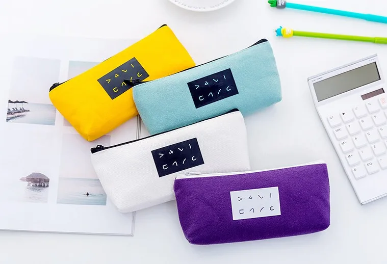 1 Pcs Korean Candy Color Students Simple Pencil Bag Large Capacity Canvas Junior High School Student Pencil Case Stationery