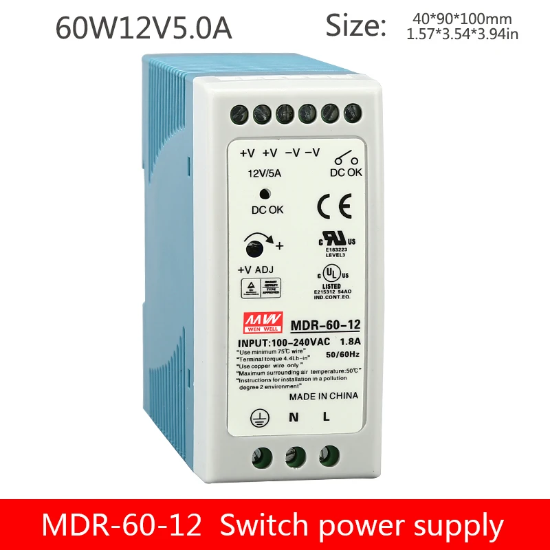 12v5a ультра-тонкий рельсовый тип электрического питания MDR-60-12V импульсный источник питания трансформатор постоянного тока один выход