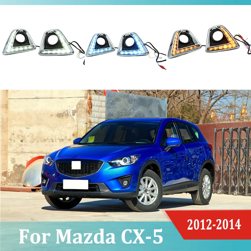 2 шт. для Mazda CX-5 2012- Светодиодный дневной ходовой светильник DRL Автомобильная противотуманная фара 6000K Белый Желтый поворотный синий светильник