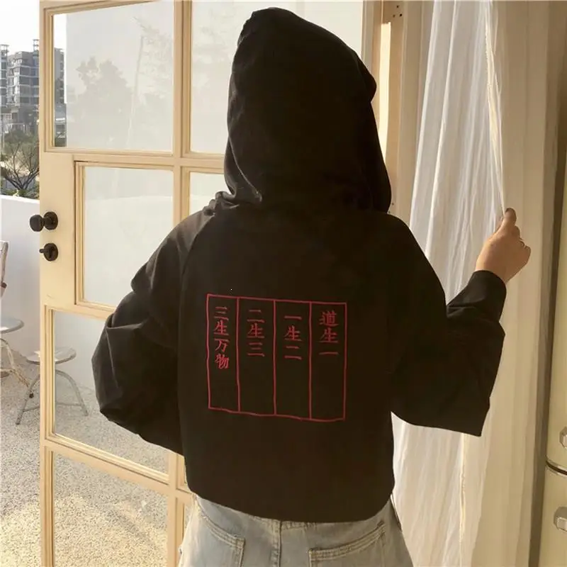 Готическая Женская винтажная укороченная Толстовка Harajuku милый короткий пуловер с кисточками уличная японская однотонная Толстовка Kawaii в стиле панк