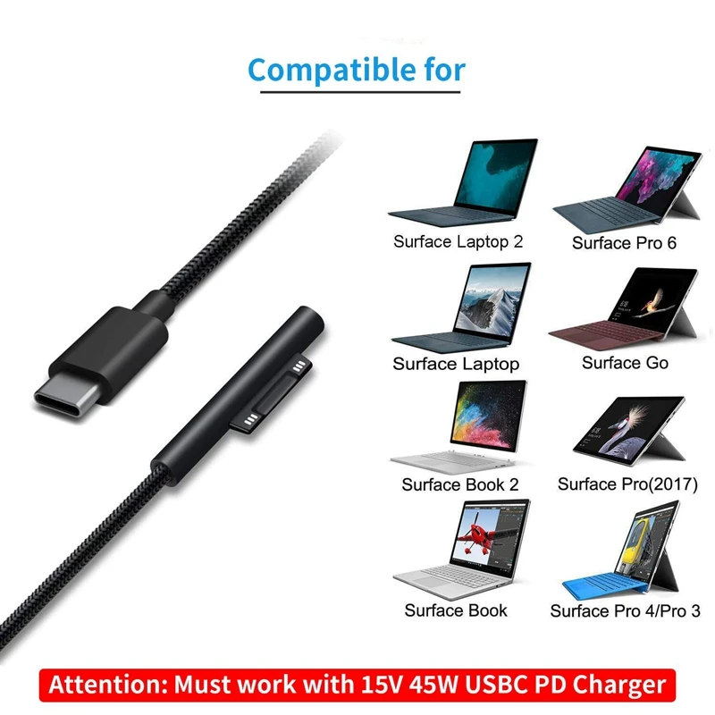 USB кабель с нейлоновой оплеткой C зарядный для Microsoft Surface Pro 6/5/4/3 поверхность