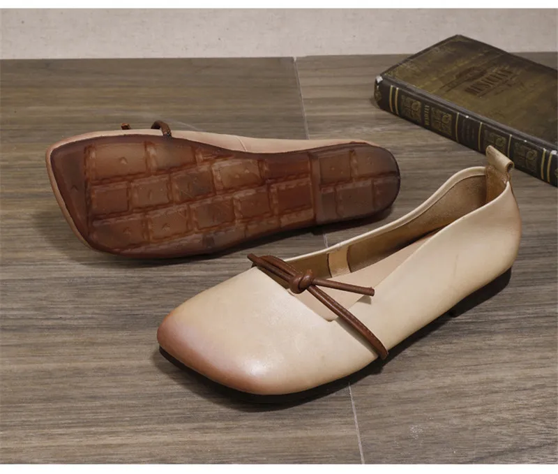 Spring Summer 2020 New Women Flats Square Toe Soft Bottom Women's Loafer Genuine Leather Retro Slip On Single Flat Mother Shoes (16)