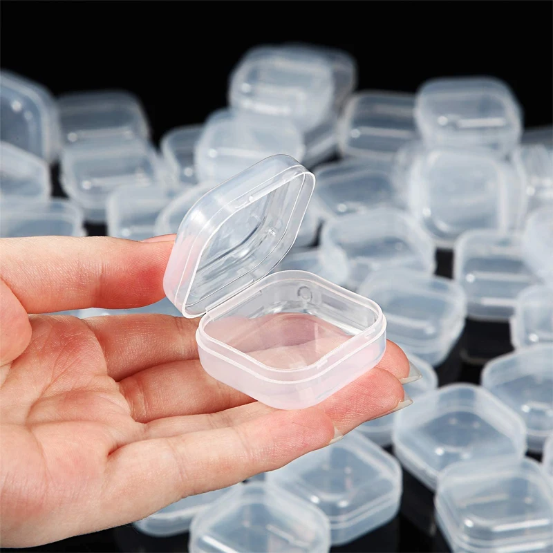 1-20Pcs Small Square Transparent Plastic Jewelry Storage Box For Earrings
