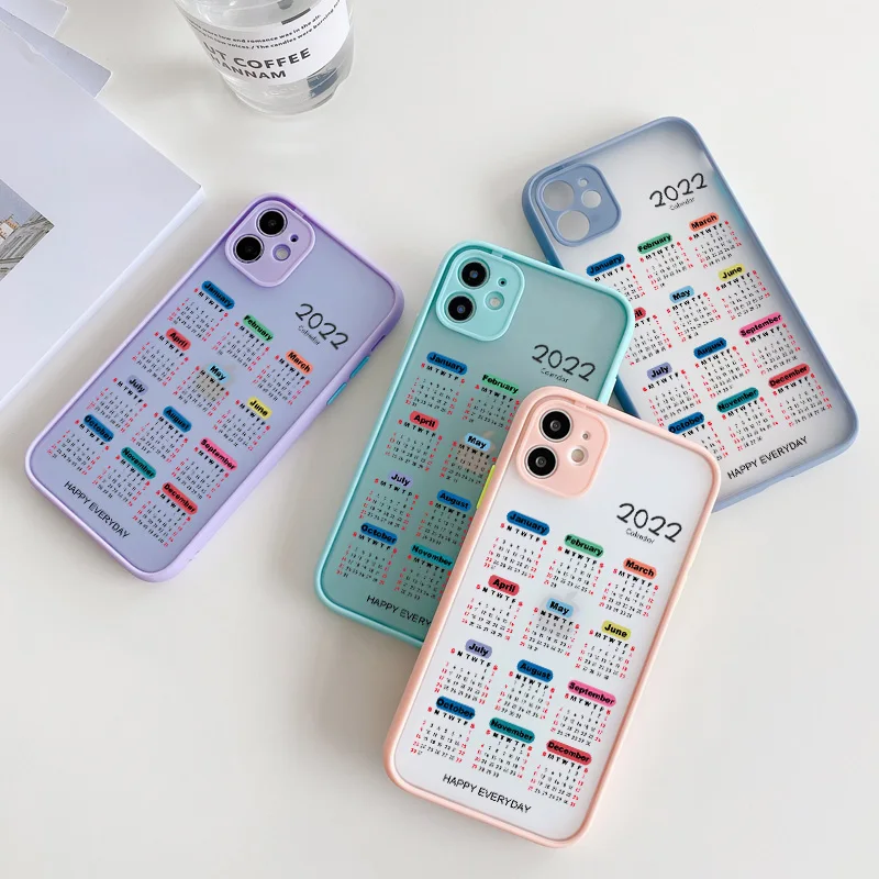 Happy Everyday 2022 Calendar Phone Case for iPhone 6s 7 8 Plus SE2020 X XR XS MAX 12 11 Pro Max Hard Matte Shockproof Back Cover