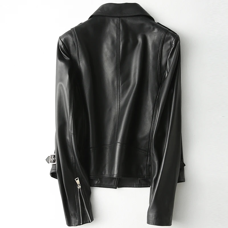 

Geniune Female Sheepskin Leather Coat Black Slim Bomber Jacket Spring Autumn HQ12-YY1221A MF196