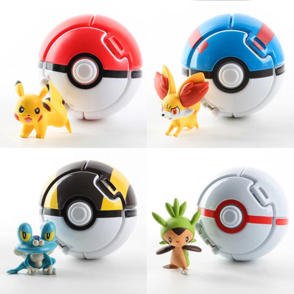 Pikachu Action Figure Cartoon Pop-up Pokemoner Deformation Poke Monster with doll Great Ball Ultra Metaballs Reversible Ball Toy