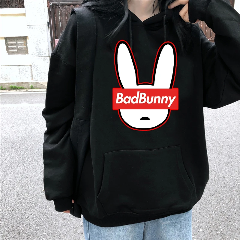 

New Yo Perreo Sola Bad Bunny Cartoon Graphic Print Hoodie for Fall/Winter couples plus size sweatshirt Harajuku street leisure