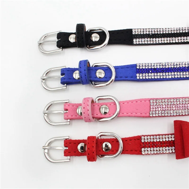Товары для домашних животных блестящий ошейник со стразами цвет бриллиантовый замшевый ошейник из микрофибры ошейник с бантиком Ремни Поводки