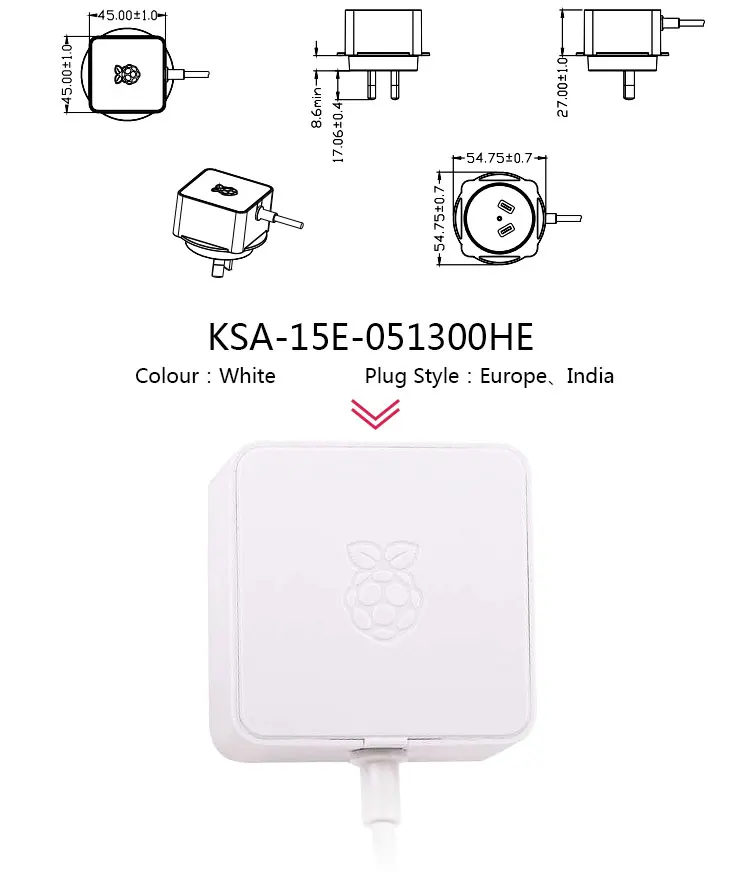 Raspberry Pi 15,3 Вт USB-C источник питания официальный и рекомендуемый USB-C источник питания для Raspberry Pi 4