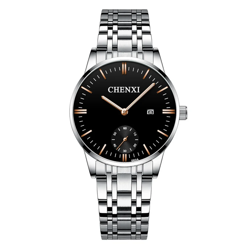 Women RoseGold Black CHENXI Lover's водонепроницаемые часы из нержавеющей стали наручные часы с датой женские модные кварцевые часы для мужчин часы отправить подарок для жены - Цвет: Women RoseGold Black