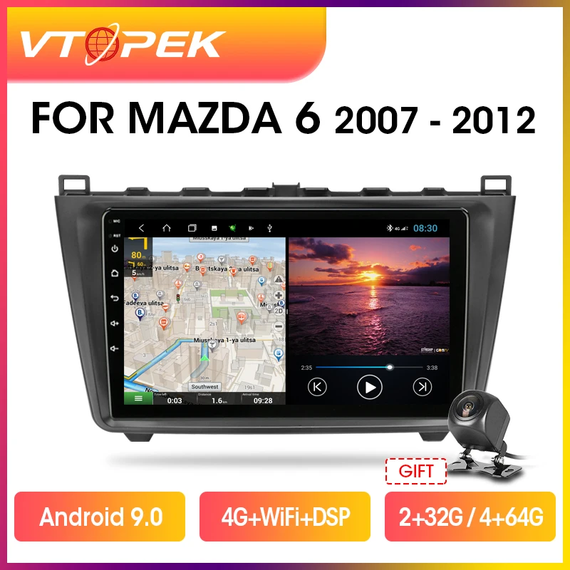 Автомобильная Мультимедийная система Vtopek 9 дюймов 4G + WiFi Android GPS навигация для Mazda 6