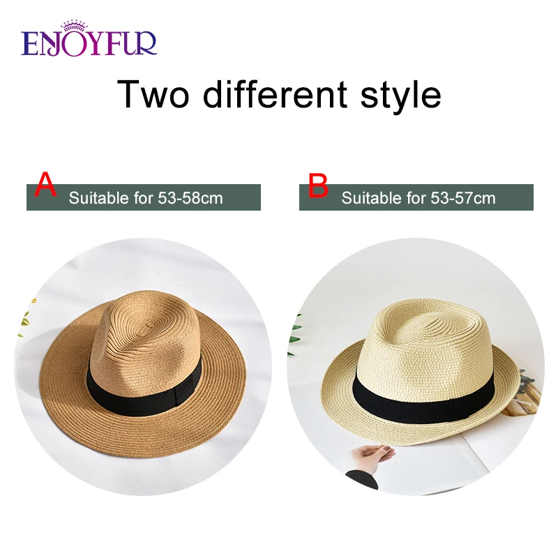 ENJOYFUR Summer Sun Hats For women man Panama Hat straw beach hat fashion  UV sun Peotection travel cap