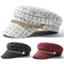 Новые поступления, регулируемые женские клетчатые твидовые шапки с пряжкой, кепка Newsboy Baker, берет, шапка