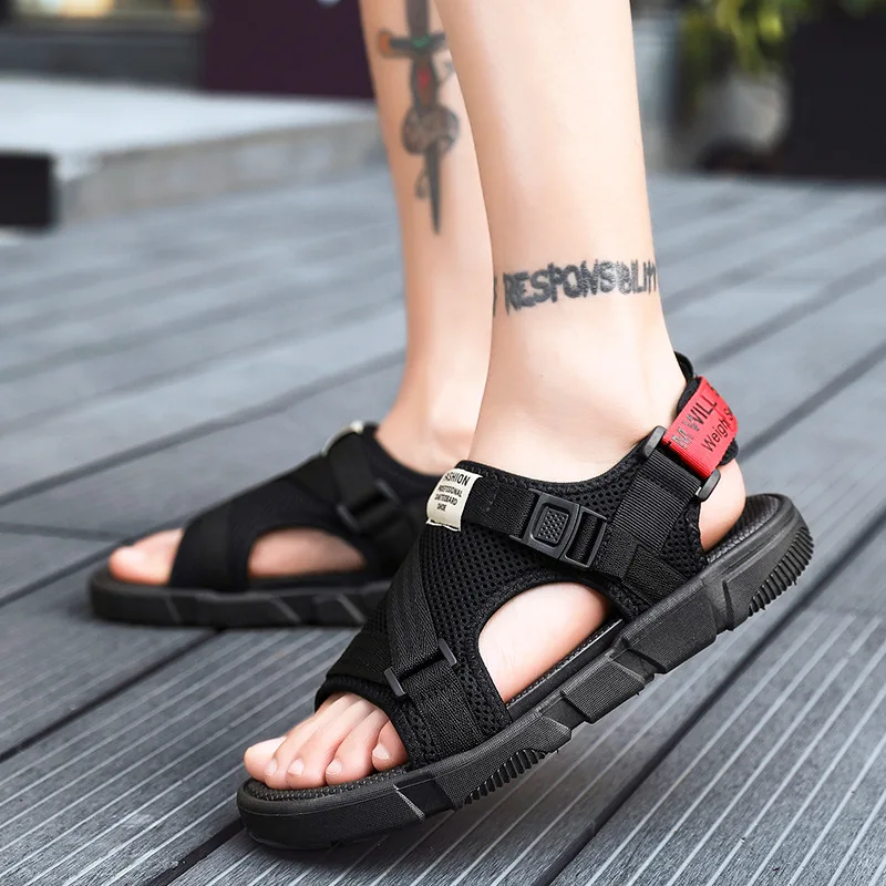 

Sandals Men's 2019 Summer New Style Thick Bottomed Velcro Sandals Mesh Breathable Large Size MEN'S SHOES 40-45