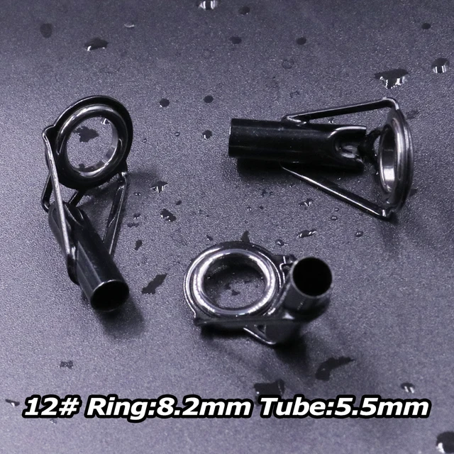 3Pcs Fishing Rod Tip Guides Repair Kit Stainless Steel Frames Ceramics Rings Black Rod Building Guide Eye Building Repair 6#~16# Size12 5.5mm 3Pcs