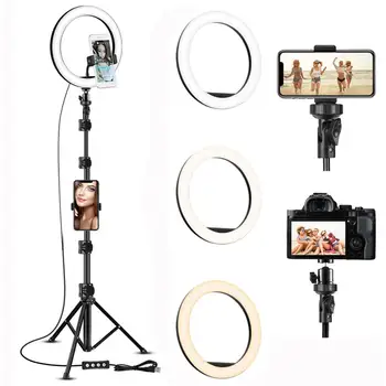 

LED Selfie Ring Light 8/10/12 inch Metal Dimmable Camera Phone Ring Lamp With Stand Tripods For Makeup Video Live Studio Youtube