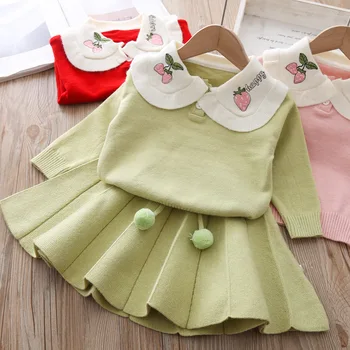 

Children knitted Sweater Suit Girls Clothing Set For Girl Toddler Knitting Outfits Infant Fashion knitwear 1 2 3 4 years costume