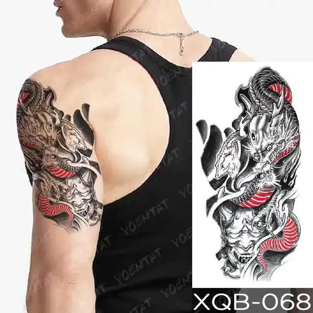 Dragon Wolf Tiger Animal Waterproof Temporary Tattoo Sticker Man Arm Leg Tato Body Art Fake Tatto Water Transfer Tatoo Women 27-XQB068