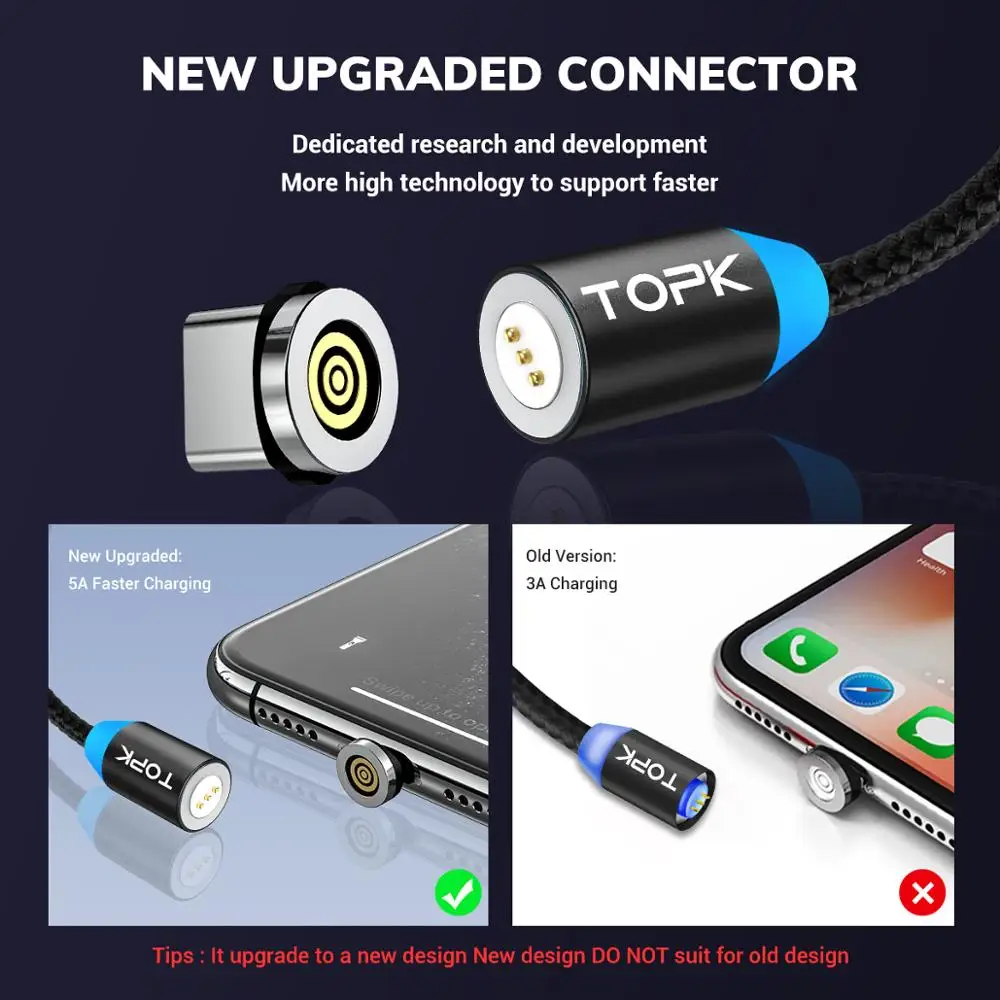 TOPK AM37 Быстрая зарядка Магнитный зарядный кабель mi cro usb type C кабель для iPhone X Xs Max 11 8 7 6 Xiaomi mi note 10 телефонные кабели