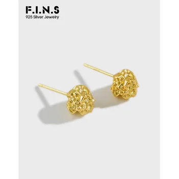 

F.I.N.S Korean Style Woman S925 Sterling Silver Earrings Wrinkled Geometric Ball Earrings Silver Small Stud Earrings Jewelry