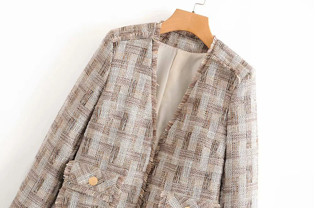 

F6948-Europe And America WOMEN'S Dress 2019 Spring And Autumn New Style Graceful Retro Tweed Tassels Suit Jacket Women's