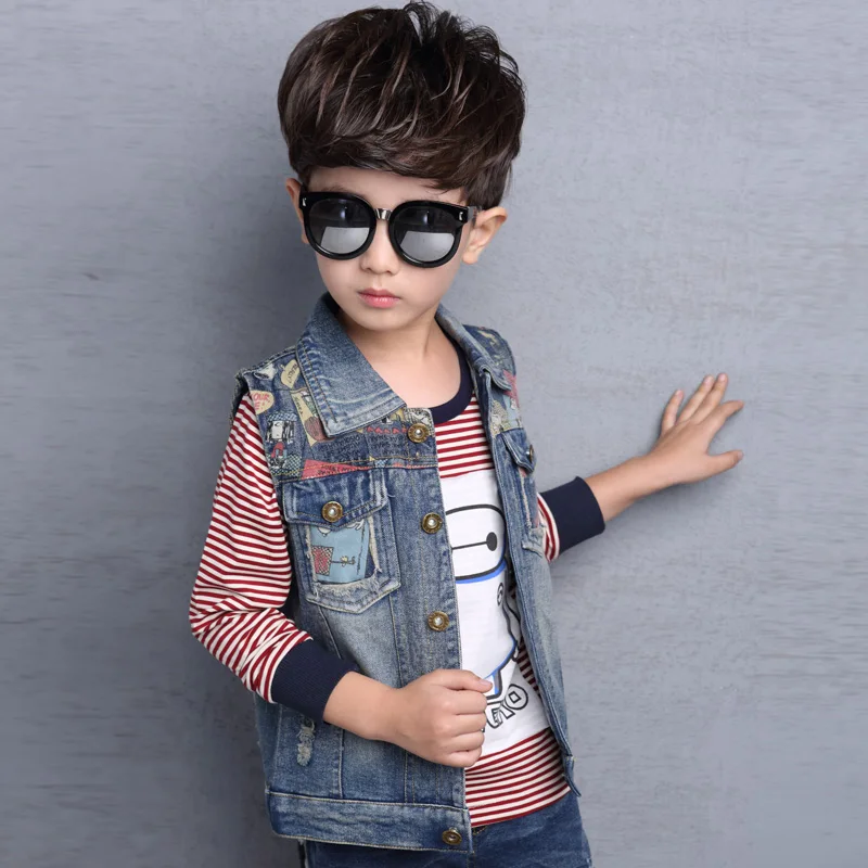 

2019 Boy Denim waistcoat Spring fall angel wings style Boy Jacket Kids Clothes Baby boys waist coat 4 5 7 8 9 10 years DX02038