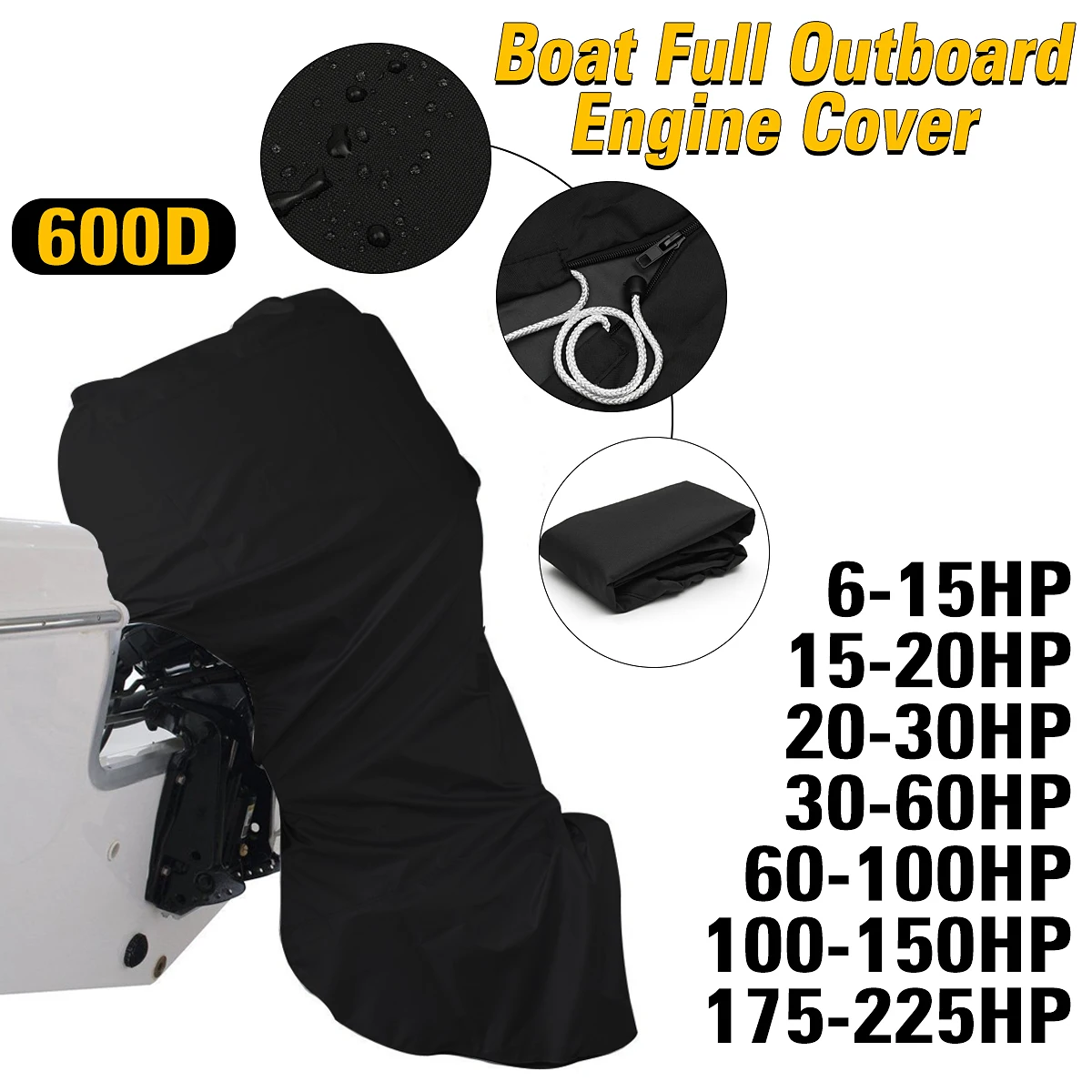 Billige 600D 6 225HP Boot Volle Motor Abdeckung Außenbordmotor Protector für 6 225HP Boot Motoren Schwarz Wasserdicht