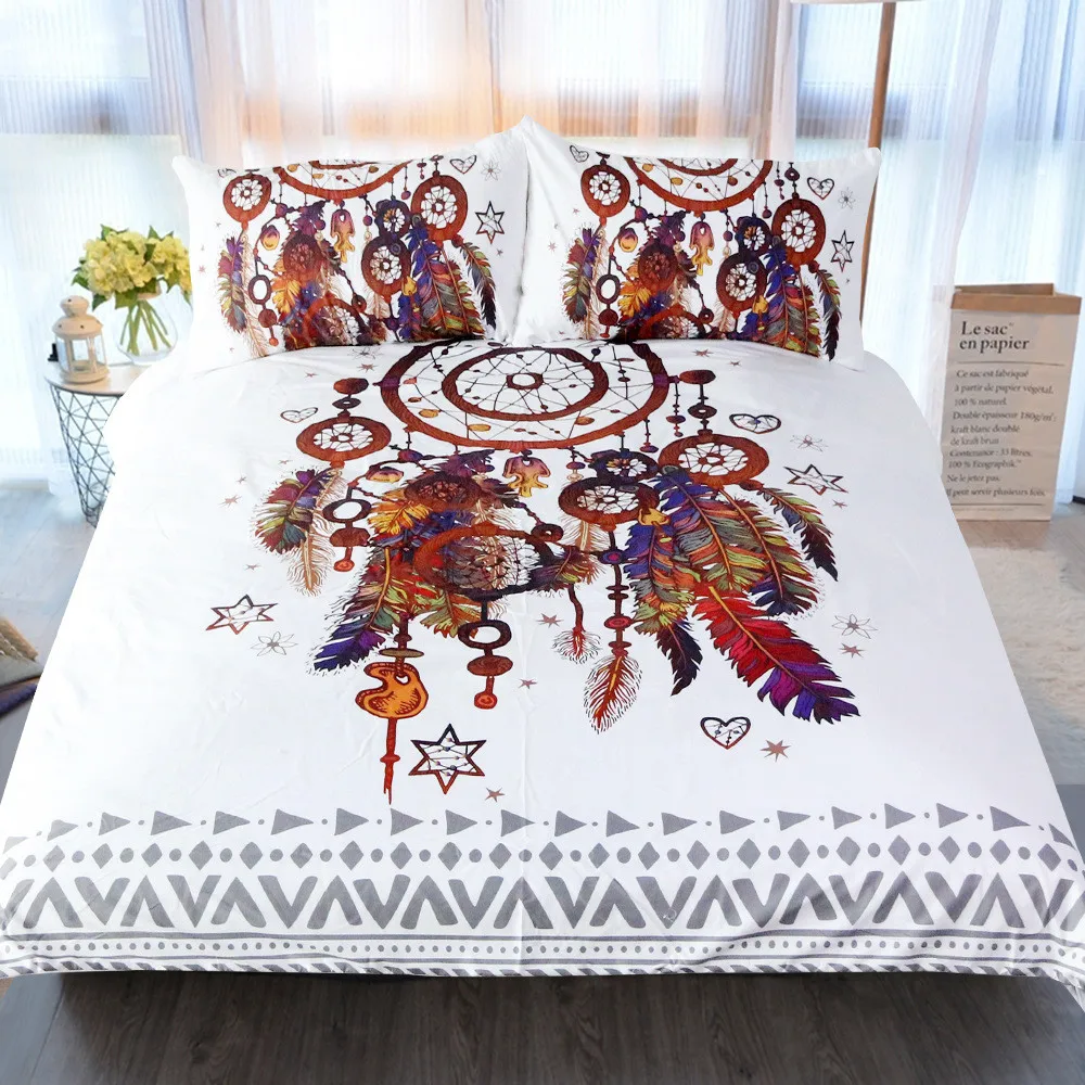 

Dreamcatcher Bedding Set Pink and Sky Blue Duvet Cover Feather Bed Set Soft Microfiber Bedclothes