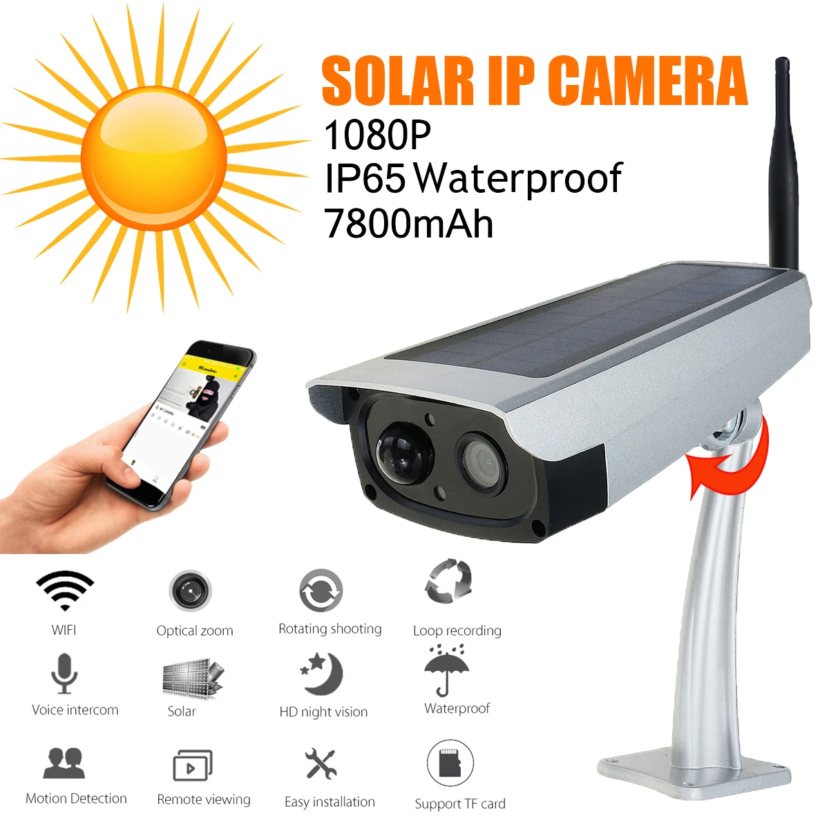 HD 2MP 1080 P водонепроницаемый крытый и открытый wifi беспроводной Солнечный видеонаблюдения видео системы наблюдений рекордер поддерживает 64 ГБ