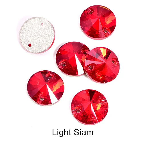40pcs AAAAA Quality 12mm Round Rivoli Glass Sew On Rhinestones Flatback Crystal Sewing Strass for DIY Wedding Dress B1248 - Цвет: T227-Light Siam
