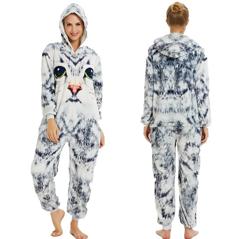 Пижама кигуруми с единорогом, для взрослых, с изображением панды, комбинезон для женщин, мужчин, пар,, зимняя Пижама, костюм для сна кегуруми, Фланелевая Пижама - Цвет: 3D Cat