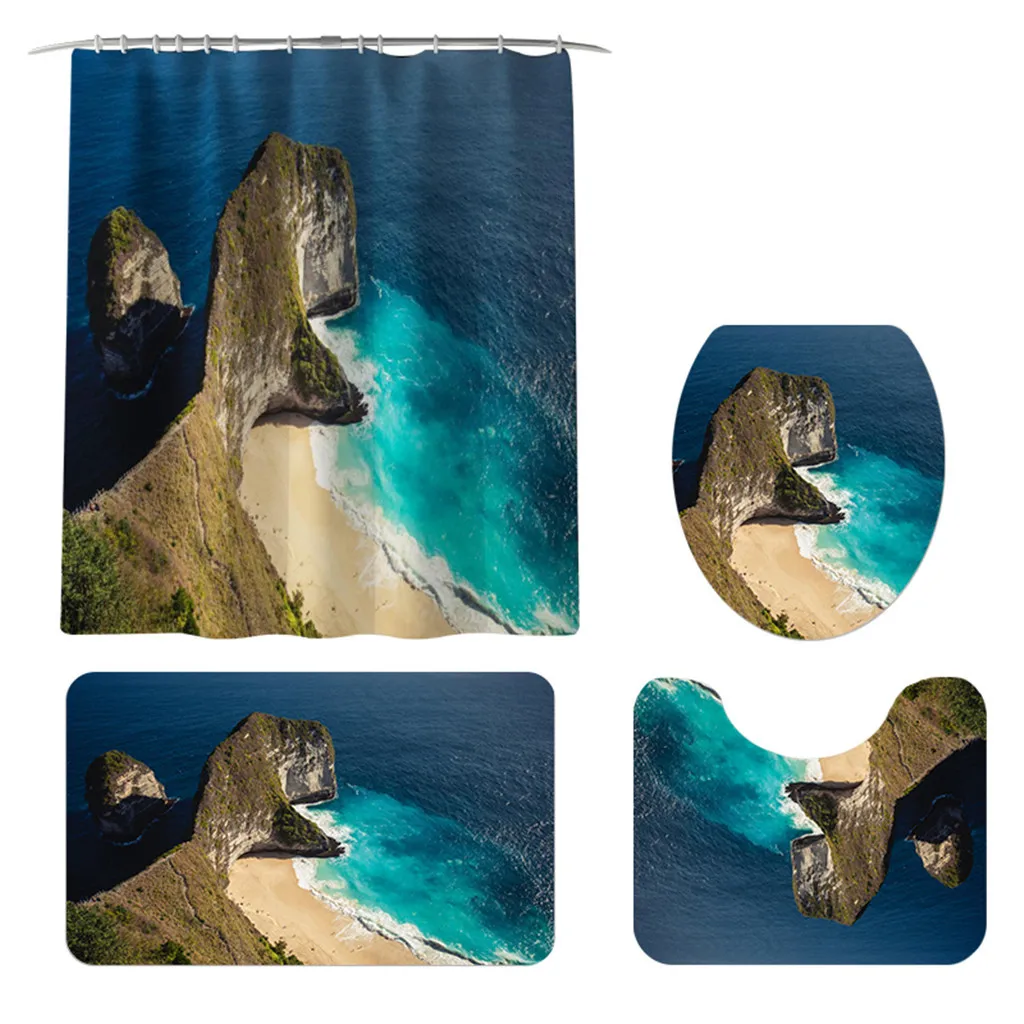 Mountain Landscape Print Shower Bathroom Mat and Shower Curtain Four-Piece Set household accessories for bathroom shower set - Цвет: A1 4PC