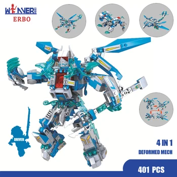 

ERBO 401Pcs Building Technic Blocks Technology 4 In 1 Mecha Armor War Machine Thanos Figures Gift Toys for Kids