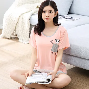 

Women Pajamas Set Casual Loose Sleepwear Summer Short 2PCS Nightwear Sleep Set Cute Plus Size Homewear Print Girls Pijamas Suit