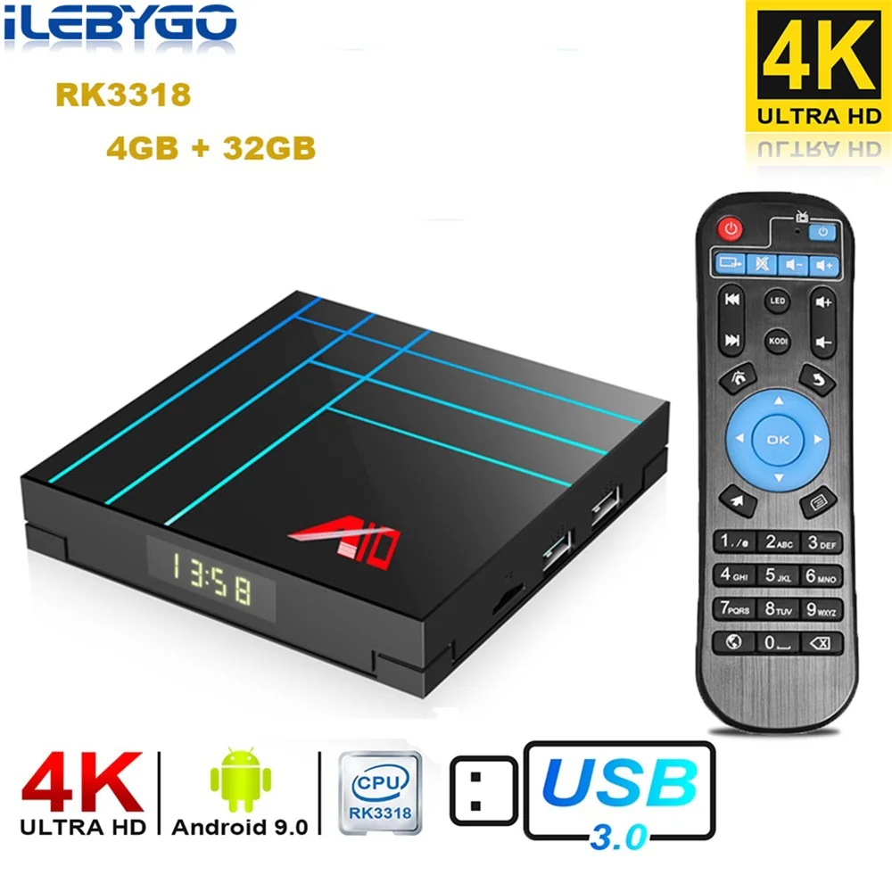 A10 Smart Android 9,0 Tv Box 4 Гб 64 Гб RK3318 четырехъядерный Youtube телеприставка 2,4G Wifi H.265 4K HDR медиаплеер Google Play - Цвет: 4GB 32GB