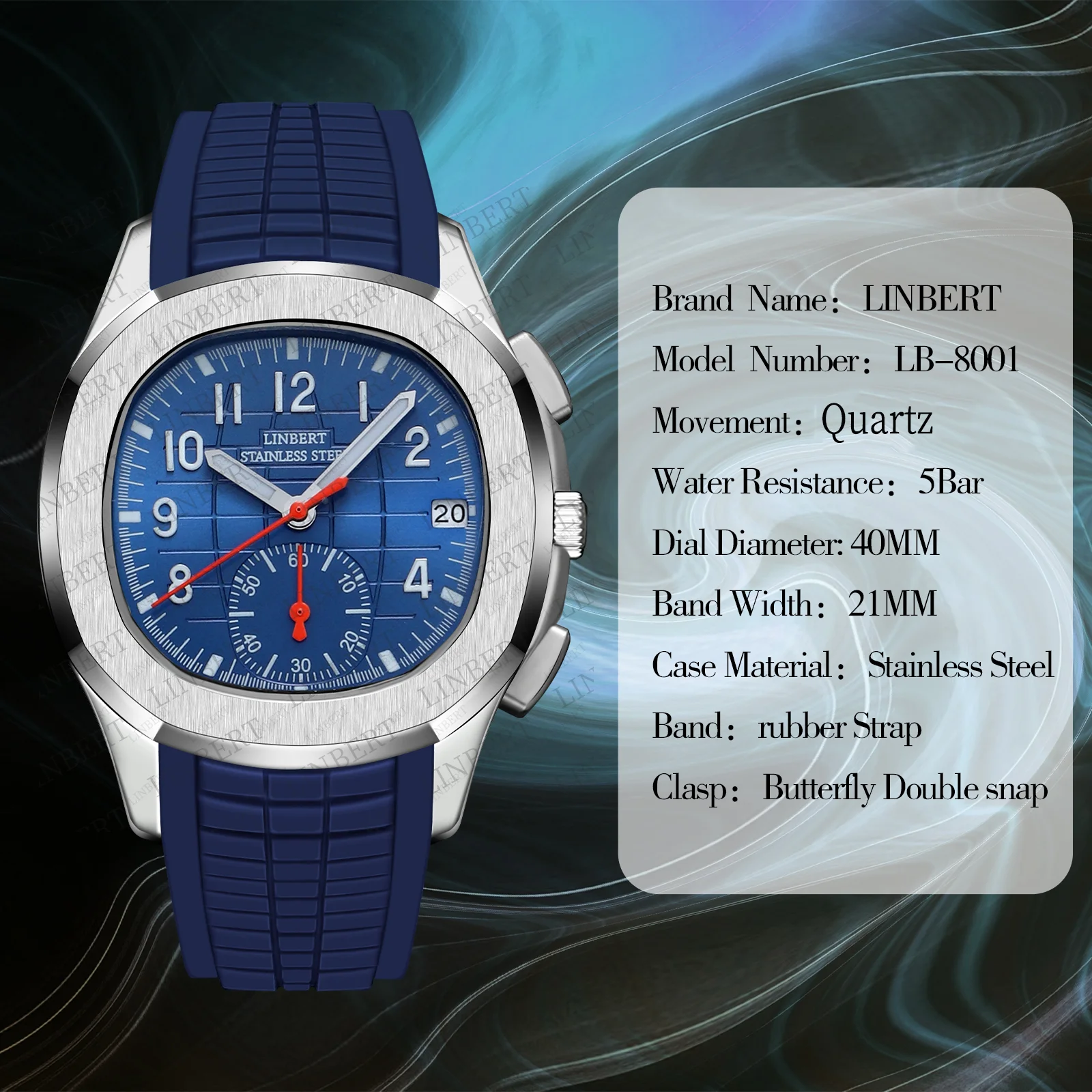 LINBERT 2021 Luxury Brand Patek Men s Quartz Watch Rubber Strap Luminous Sports Casual Watch Waterproof