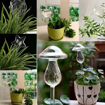 

6 Types NEW Glass Plant Flowers Water Feeder Automatic Self Watering Devices Bird Star Heart Design Plant Waterer