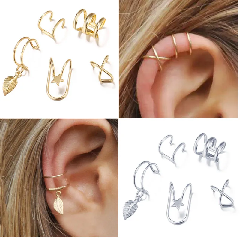 5pcs/set 2020 Fashion Gold Color Ear Cuffs Leaf Cl