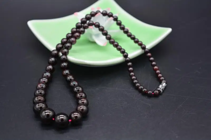 Hot sale Free Shipping5-11mm Natural Garnet Round Beads Necklace 17''