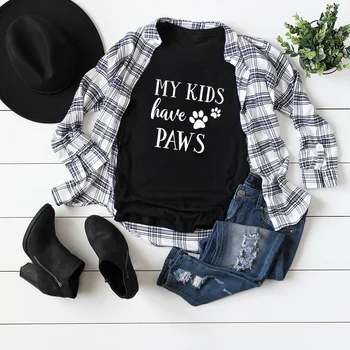 

My Kids Have Paws Dog Mom Shirt Women Tshirt Summer Casual Dog Lover T Shirt Women Short Sleeve Dog Mama T-Shirts