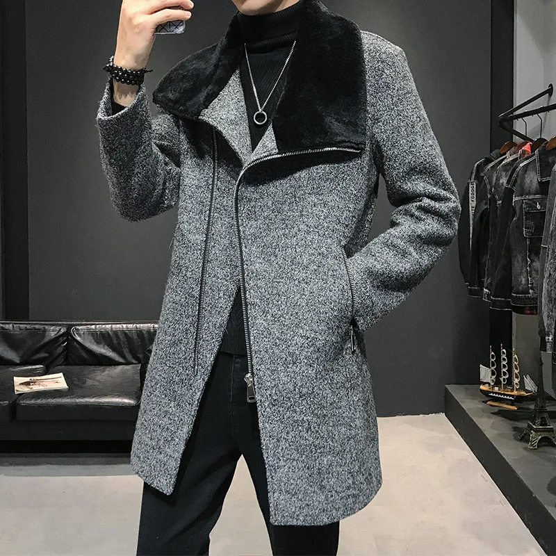 Men Winter Wool Trench Coat Men Long Casual Coats Casual Mens Overcoat Fur Collar Keep Warm Fashion Jackets Black Gray Clothing Men Winter Wool Trench Coat Men Long Casual Coats Casual Mens Overcoat Fur Collar Keep Warm Fashion Jackets Black Gray Clothing