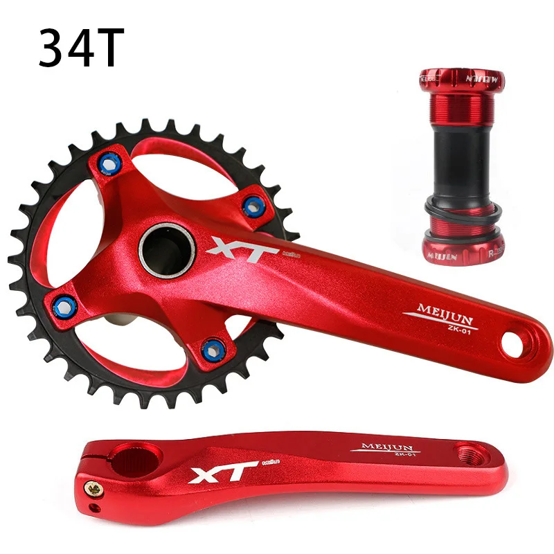 Red 34T MEIJUN MTB велосипед горный велосипед цепь 34 T-38 T W/Нижний Кронштейн Cranks набор - Цвет: Red 34T