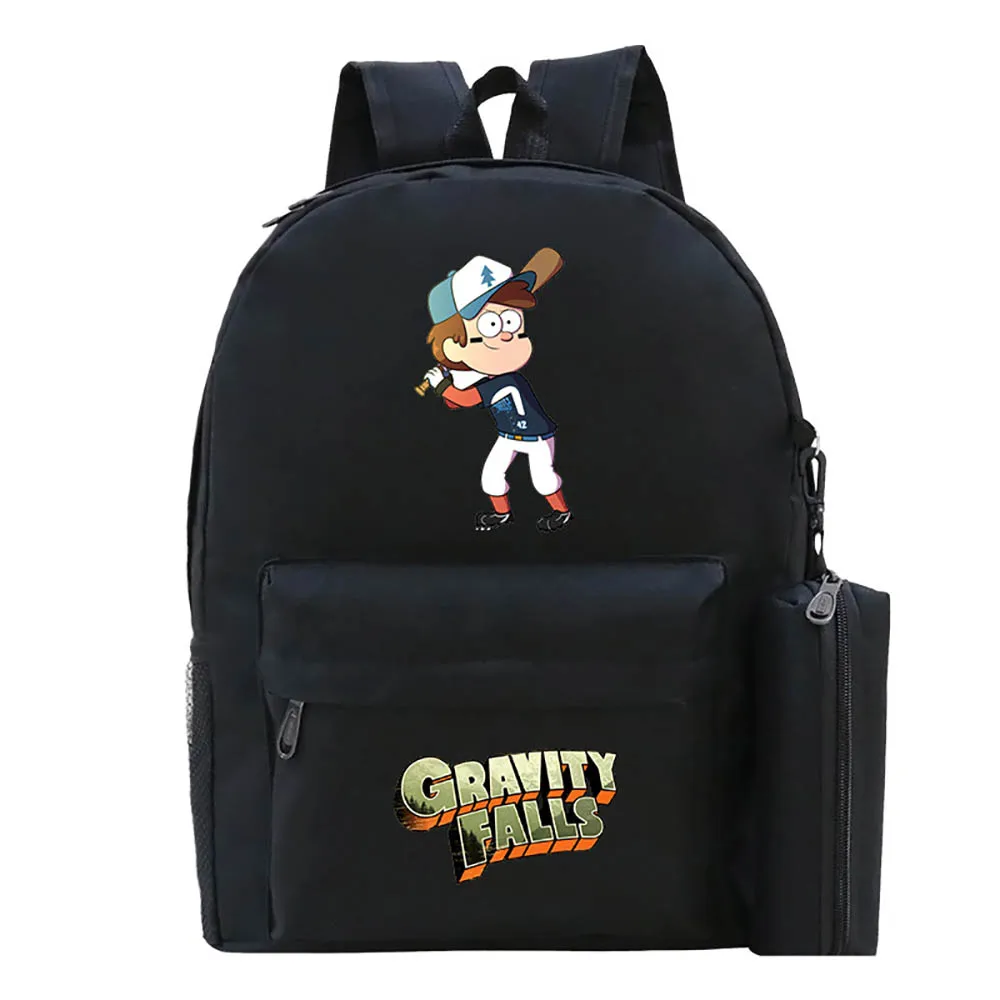 2021 New Disney Weird Town Dipper Pines Anime Print Backpack+Pencil Case Leisure Student School Bag Black Leisure Two-Piece Set