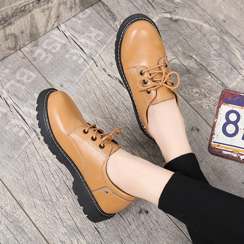 

Retro Woman Shoes British Style Oxfords Women's Modis Flats Round Toe All-Match Casual Female Sneakers Preppy Leather 2019