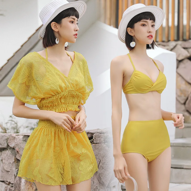 

2019 New Style South Korea Small Bust Gathering Slimming Sexy Bikini Swimsuit Hipster Split Type Four-piece Set Swimwear
