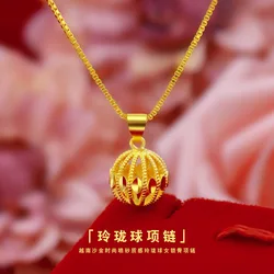 Simple Fashion 18K Gold Necklace Women's Wedding Jewelry Charms Hollow Ball Pendant with Chain for Girlfriend Birthday Gifts