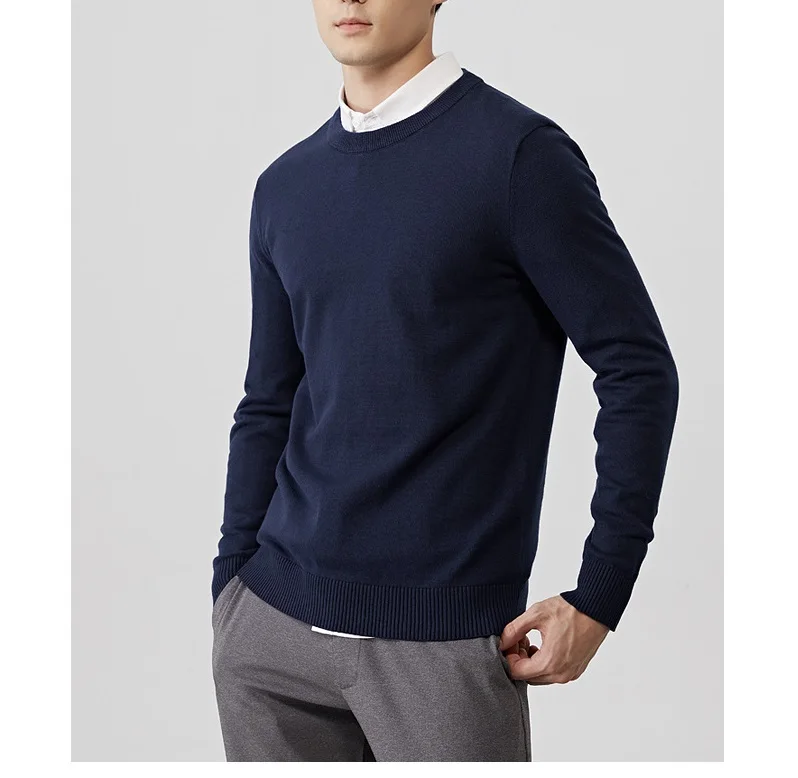 Красивый повседневный мужской вязаный свитер в рубчик, Мужской Хлопковый пуловер с круглым вырезом, тонкий корейский свитер, однотонная трикотажная одежда